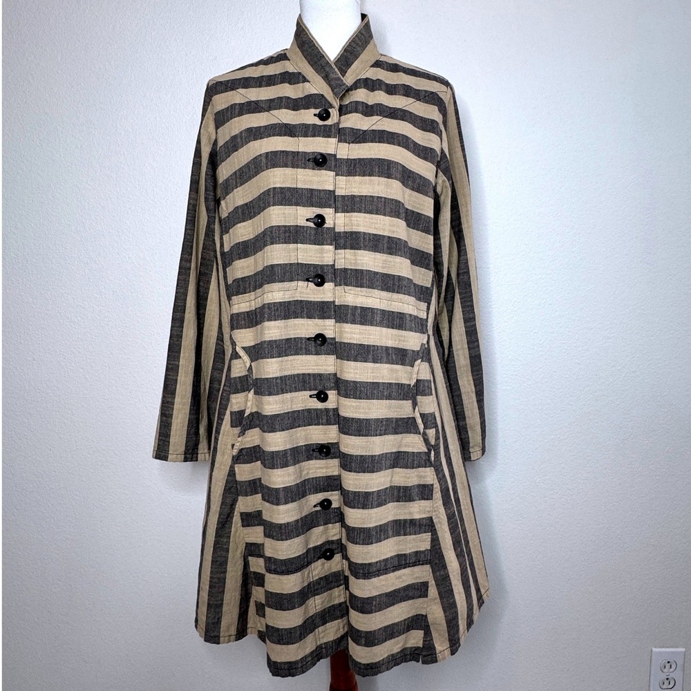 CYNTHIA ASHBY Cotton Tunic Dress Jacket S Cotton Stripe Lagenlook Minimalist